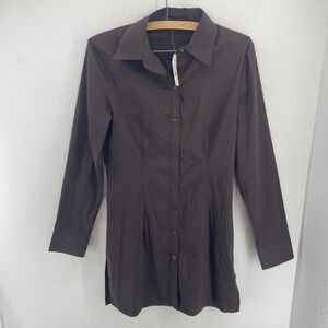NWT 2006 Y2K Express Long Sleeve Button Up Shirt Dress S Women Brown Slit